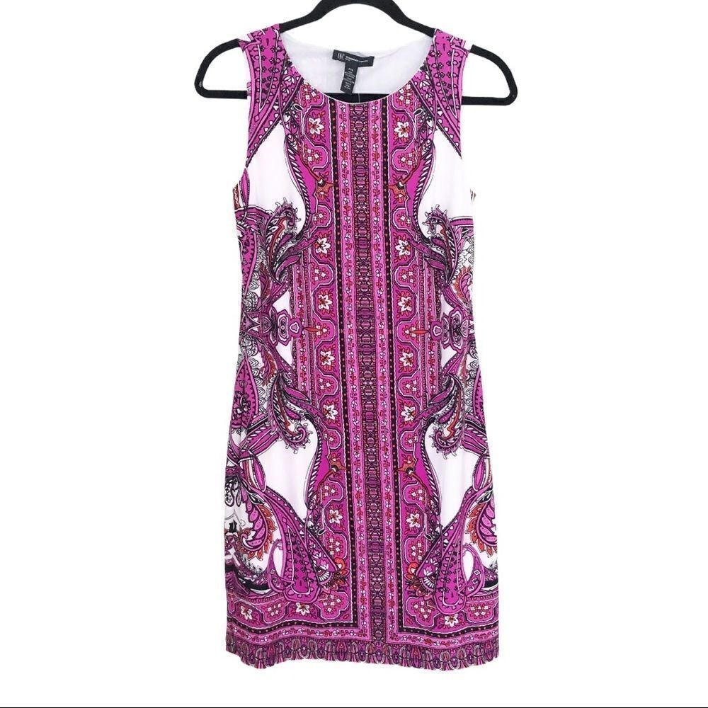 I.N.C. Sleeveless Pink‎ Paisley Print Shift Dress Size Small Petite